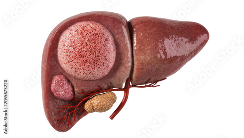 Canvastavla Human liver with tumors and gallbladder, isolated on transparent background