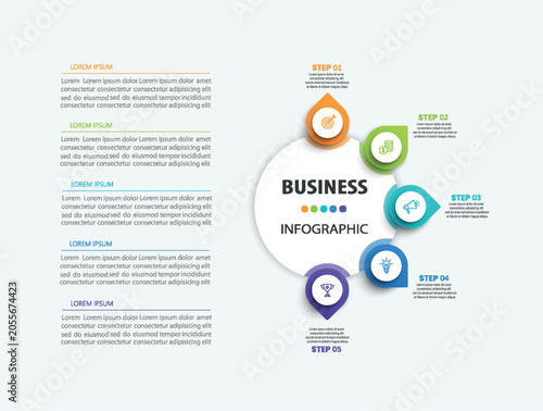 Business infographic template with 5 options or steps. Can be used for workflow layout, diagram, annual report, web design	
