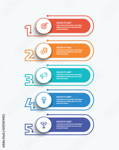 Business infographic template with 5 options or steps. Can be used for workflow layout, diagram, annual report, web design	
