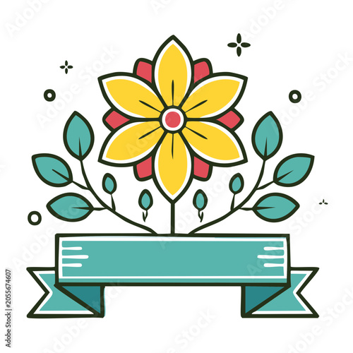 Floral Vector Illustration with Ribbon