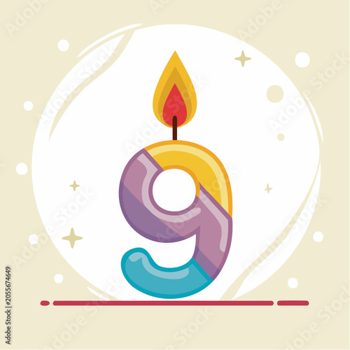 Number 9 Birthday Candle with Flame