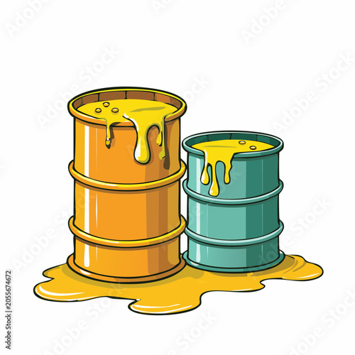 Two Barrels Leaking Yellow Liquid