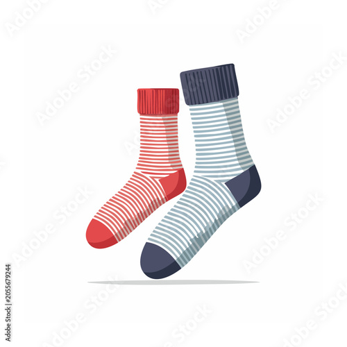Striped socks with red toe and blue sole