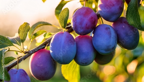 ripe blue purple plums in the plum garden agriculture haversting