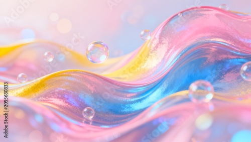 Colorful liquid wave with bubbles