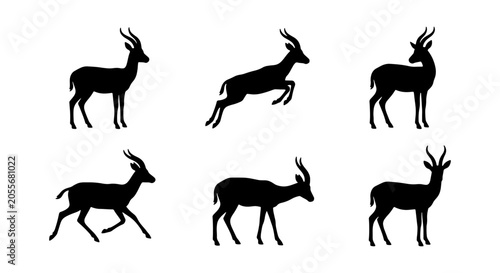 Canvas Print Gazelle Silhouettes Collection, African Wildlife Vector Icons, Graceful Antelope