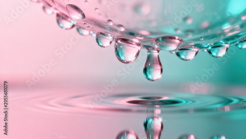 Water droplets falling into liquid