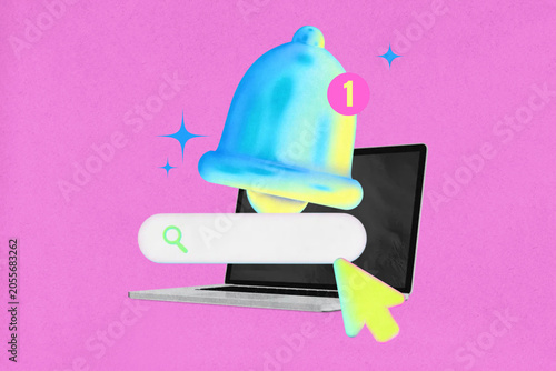 Tableau sur toile Gradient notification bell, social media collage remix design