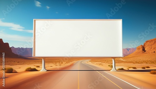 white billboard in the desert with empty roads generative ai