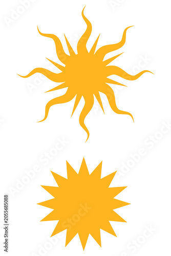 Abstract sun symbols on transparent background. Decorative sunshine icons with wavy sun rays, geometric starburst shapes for boho branding, astrology graphics, stickers, creative design. High-res PNG