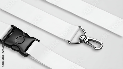 White Blank Lanyard Identity Mockup with Metal Hook and Plastic Buckle Connector for Professional Corporate Branding Presentation