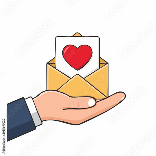 Hand holding an open envelope with a heart card