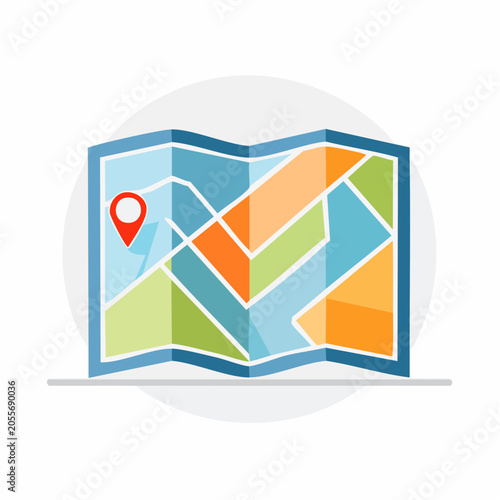 Folded Map with Location Pin Icon