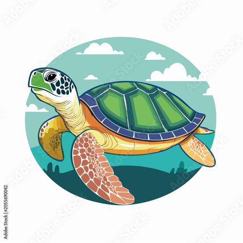 Illustration of a Sea Turtle Swimming in the Ocean