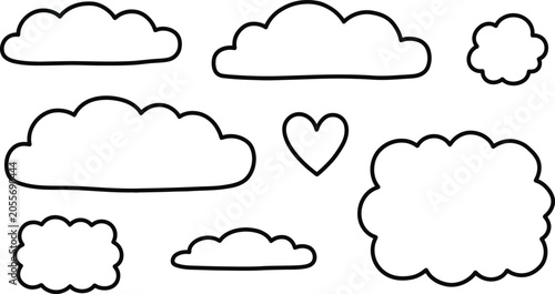 Cloud vector set line art shapes for weather and dreamy designs