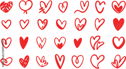 Red heart vector icons collection love romance valentine's day graphics