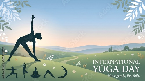 Minimal International Yoga Day Sunrise Banner