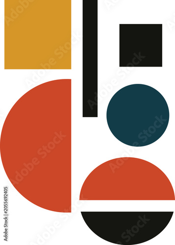A colorful geometric composition of shapes in a modern art style setting