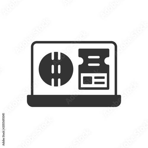 Online Cricket Ticket With Laptop Icon