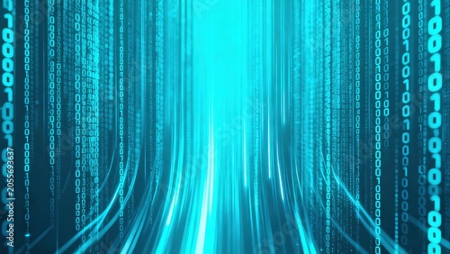 Digital binary code streams in blue
