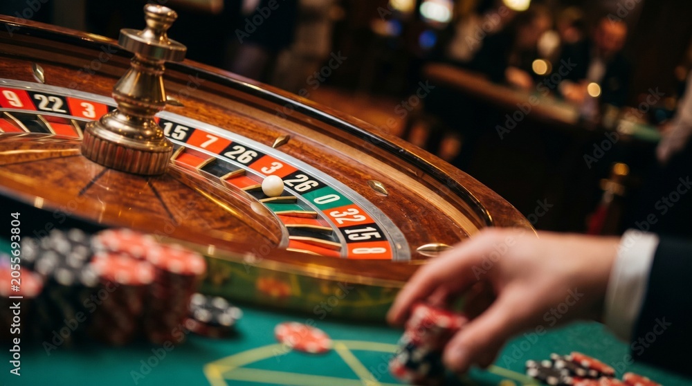 Fototapeta premium Roleta em um cassino com fichas e uma bola