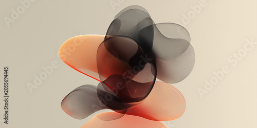 Abstract fluid shapes forming transparent red and black layers