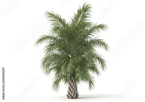 Beautiful lush green palm tree isolated on white background