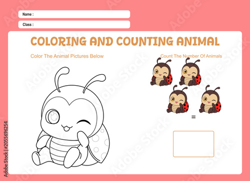 Insect Coloring and Counting Worksheet for Kids