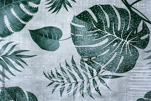 fabric with monstera leaf pattern. abstract background with natural foliage	
