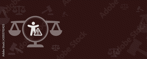 Quadro su tela This conceptual illustration features a prominent warning symbol integrated with scales of justice, providing extensive copy space for legal content and complex courtroom-related legal themes
