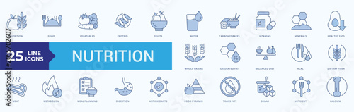 Foto Nutrition  Icon Set Illustration Vector Blue Line Style