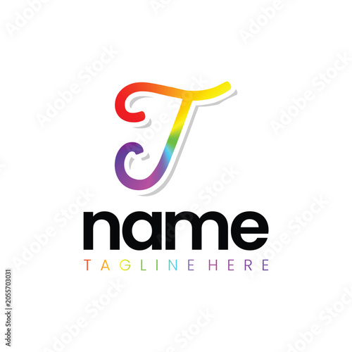 Rainbow T Script Logo Design Template Inspiration, Vector Illustration.