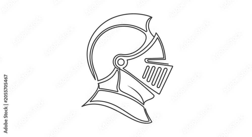 Obraz premium Medieval Knight Helmet Line Art Illustration. Historical Armor Profile Drawing. Graphic Resource for Heraldry, Chivalry, and Protection.