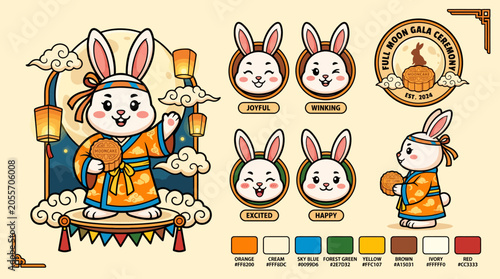 Foto Illustration of a rabbit chef with cooking utensils.