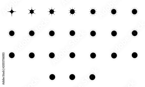 Star flare icon vector set. Black sparkle collection symbol with different width and depth , shape and Design on transparent png.