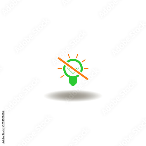 Vector illustration of ligh bulb crossed out. Icon of no light. Symbol of prohibition lightning.
