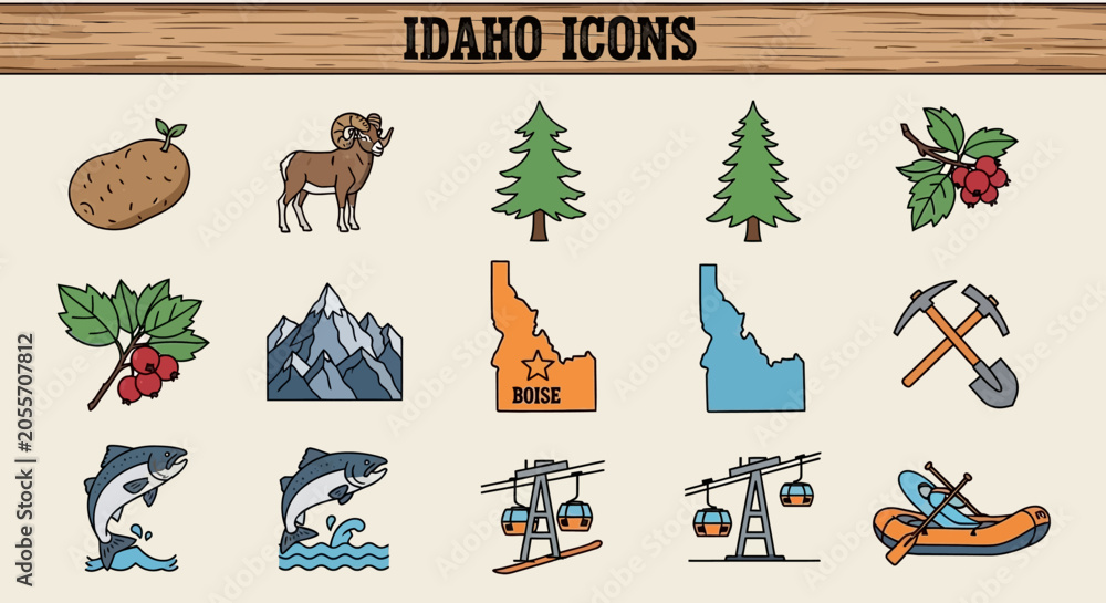 Obraz premium Idaho Icons Collection A Visual Representation of the State's Natural Beauty and Resources