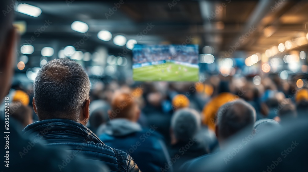 Fototapeta premium Crowd Watching Soccer Match in Underground Parking Level