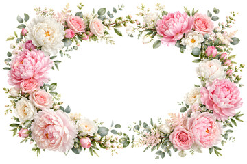 Elegant white wild roses horizontal garland border isolated on transparent background