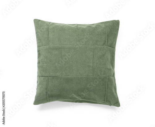 Obraz na plátně Green decorative throw pillow with textured fabric and stitched details, home de