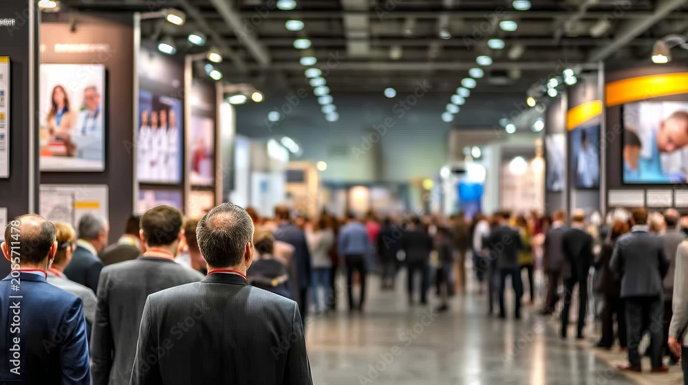 Fototapeta premium Business professionals attending a networking event in large modern exhibition hall