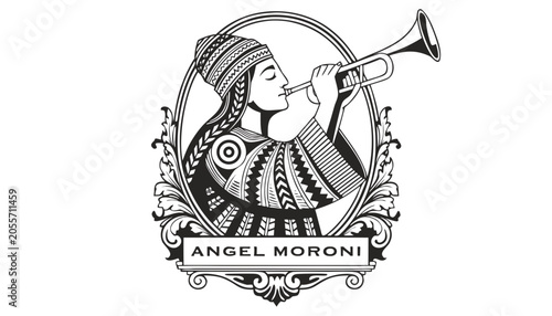 Foto Very beautiful black-and-white engraved vector illustration featuring the ANGEL