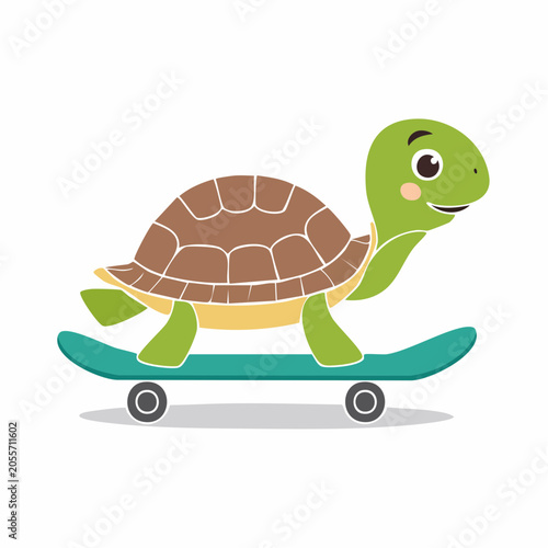 Cute cartoon turtle riding a skateboard