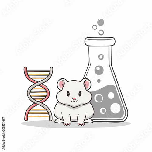 Cute Hamster with DNA and Beaker Illustration