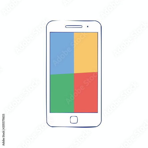 Hand-drawn smartphone with colorful screen quadrants