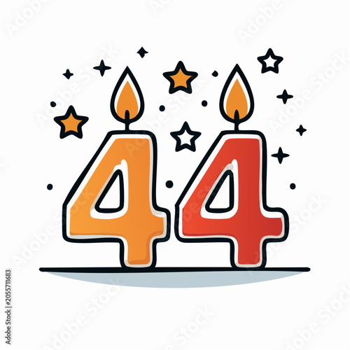 Number 44 Birthday Candles with Stars