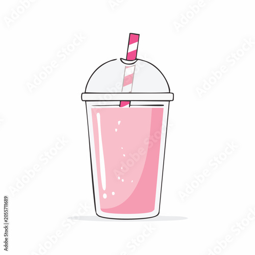 Pink Smoothie in a Clear Cup with Straw