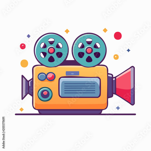 Retro Film Projector with Reels and Lens