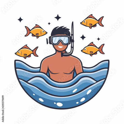 Snorkeler with Fish in Blue Water