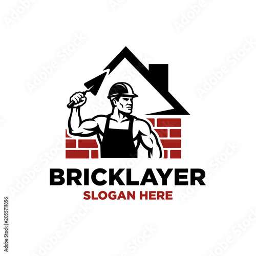 Illustration of Bricklayer Logo Design Vector Illustration